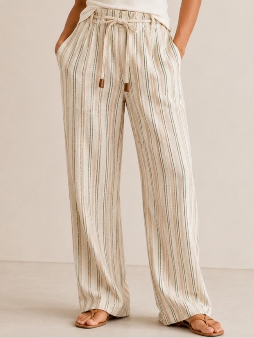 NWT! Anthropologie Linen  Maeve Sutton Tapered  SeaShore  Beach Pants, sz 14